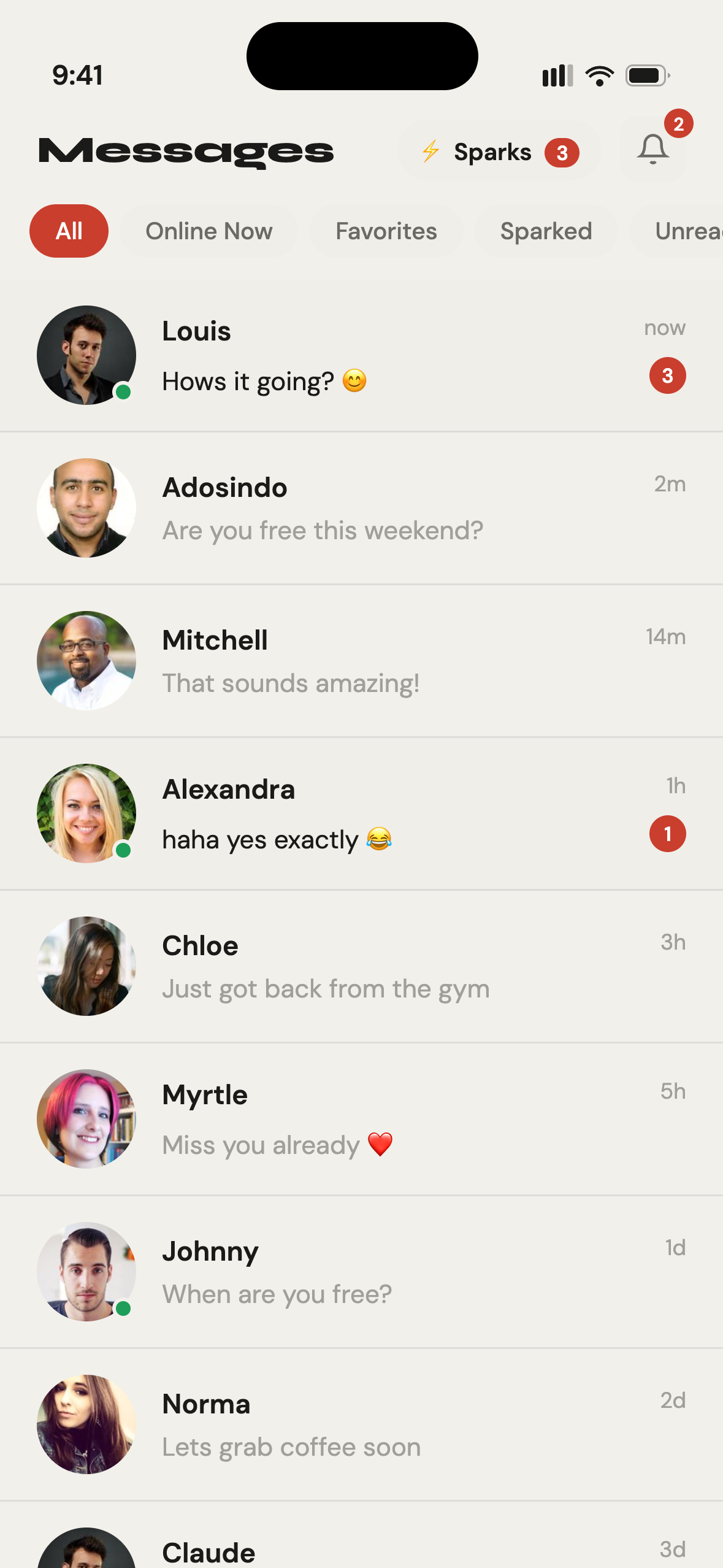 Gettit messages inbox showing conversation list