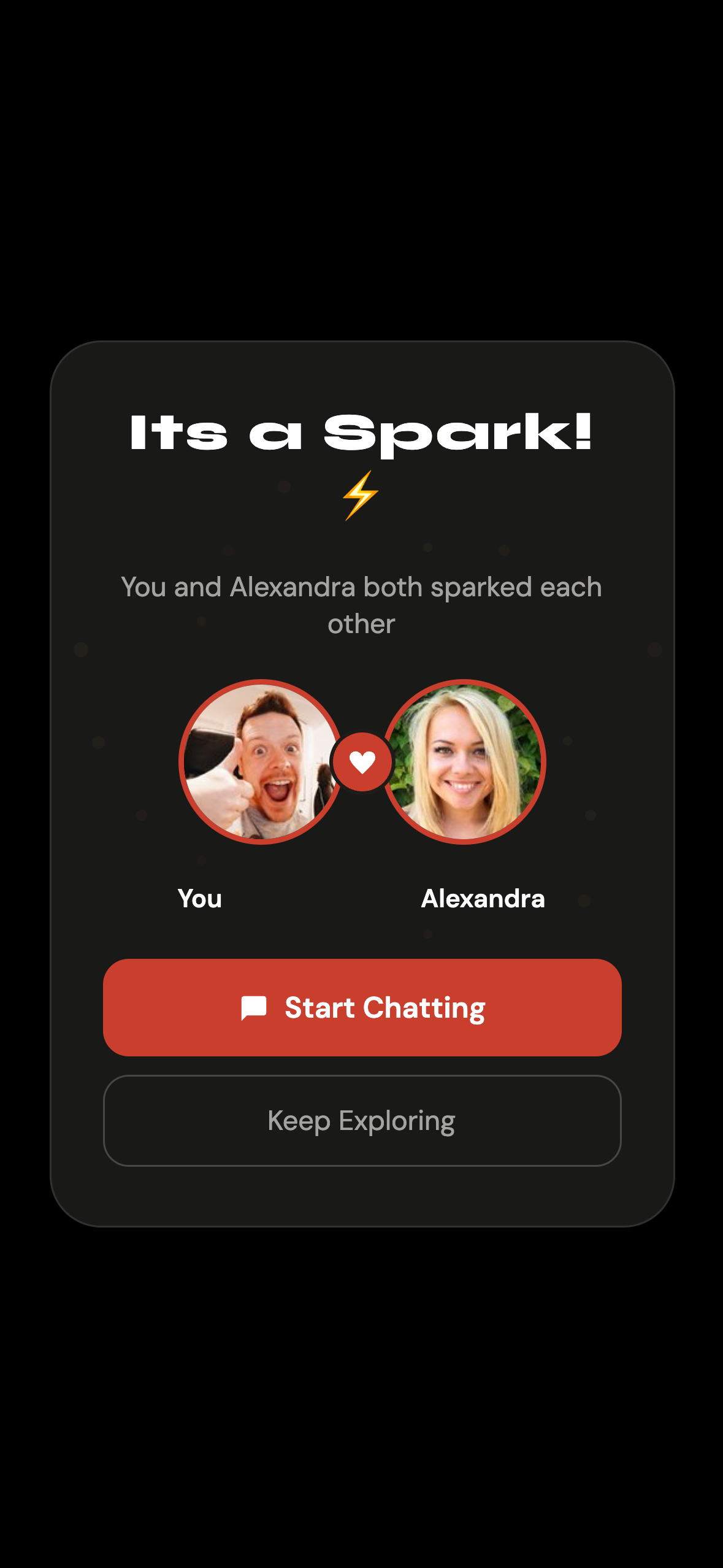 Gettit Spark match screen — mutual connection confirmed